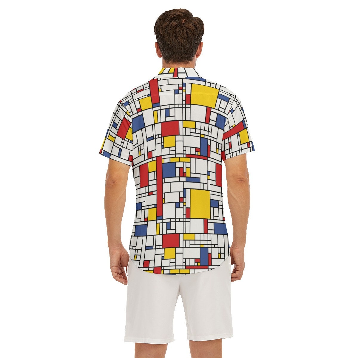 Chemise Mondrian, Chemise rétro hommes, chemise géométrique hommes, chemise inspirée des années 60, haut rétro pour hommes, chemise habillée pour hommes, haut de style vintage pour hommes