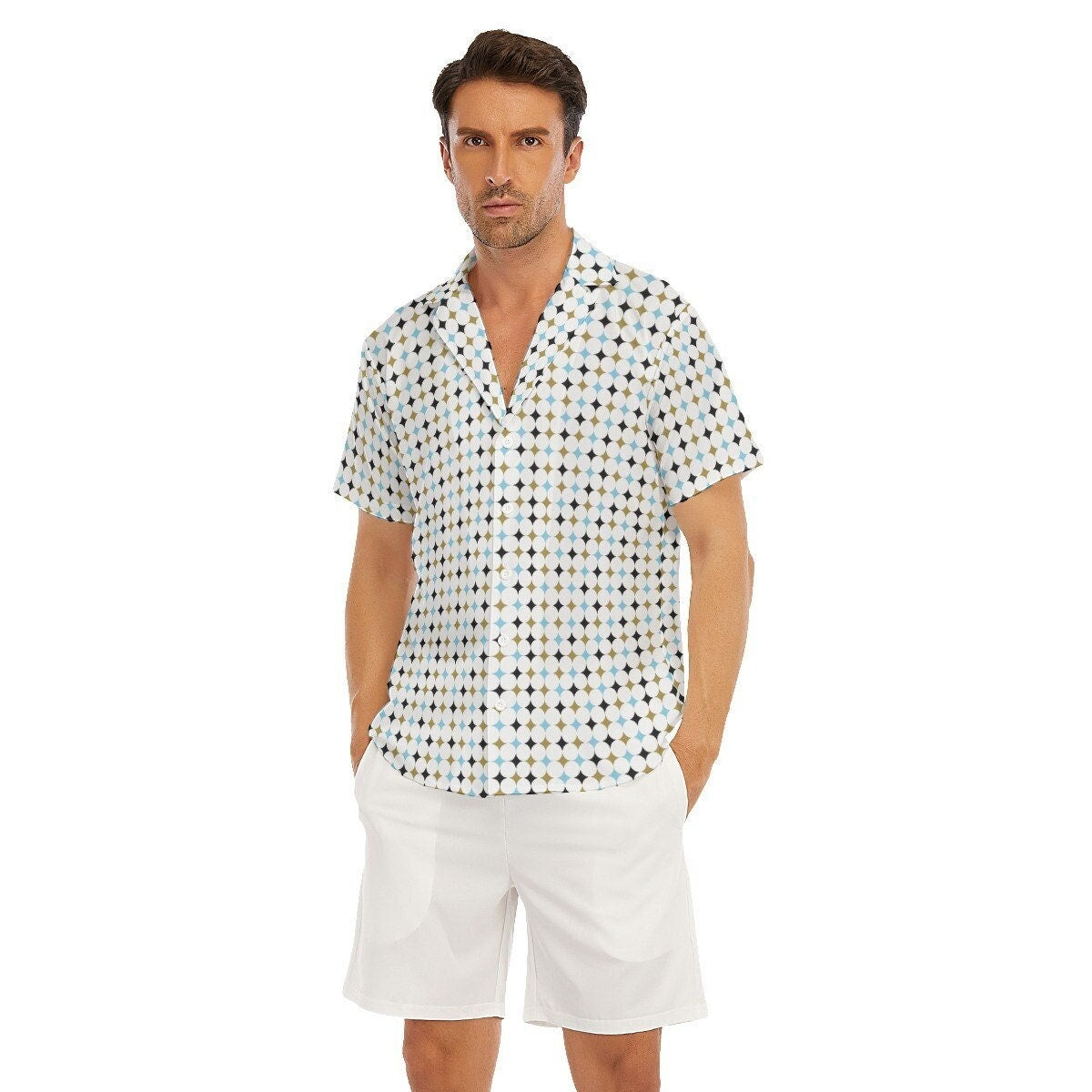 Retro-Hemd für Herren, geometrisches Hemd für Herren, Herren-Kleiderhemd, Herren-Button-Down-Hemd, blaues Hemd für Herren, Herrenoberteile, Retro-Top für Herren, Hemd im Vintage-Stil für Herren