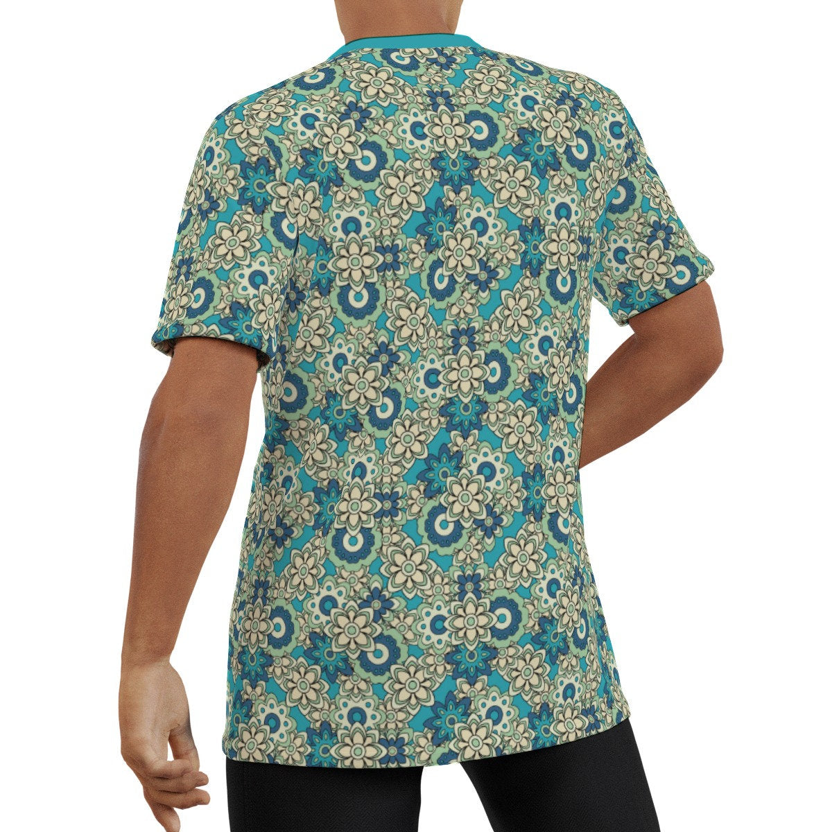T-shirt écologique, Tshirt Paisley, Tshirt rétro, chemise de style années 70, Blue Tshirt Men, Retro Top, Retro Tshirt Men, Paisley Top, Floral Shirt Men