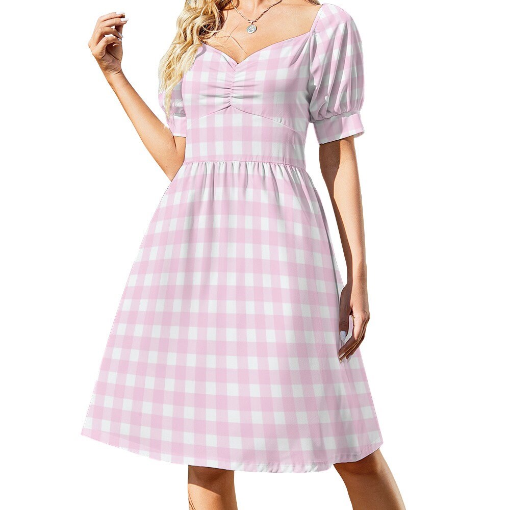 Rosa Gingham-Kleid, Pin-up-Kleid, Babydoll-Kleid, Barbie-Puppen-inspiriertes Kleid, Retro-Kleid, Kleid im Vintage-Stil, Kleid im 50er-Jahre-Stil, Vintage-inspiriert