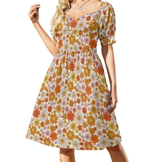 Babydoll-Kleid, Pin-Up-Kleid, Orangefarbenes Blumenkleid, Blumenkleid, Retro-Kleid Damen, Vintage-Stil-Kleid, 50er-Jahre-Stil-Kleid, Plus-Size-Kleid