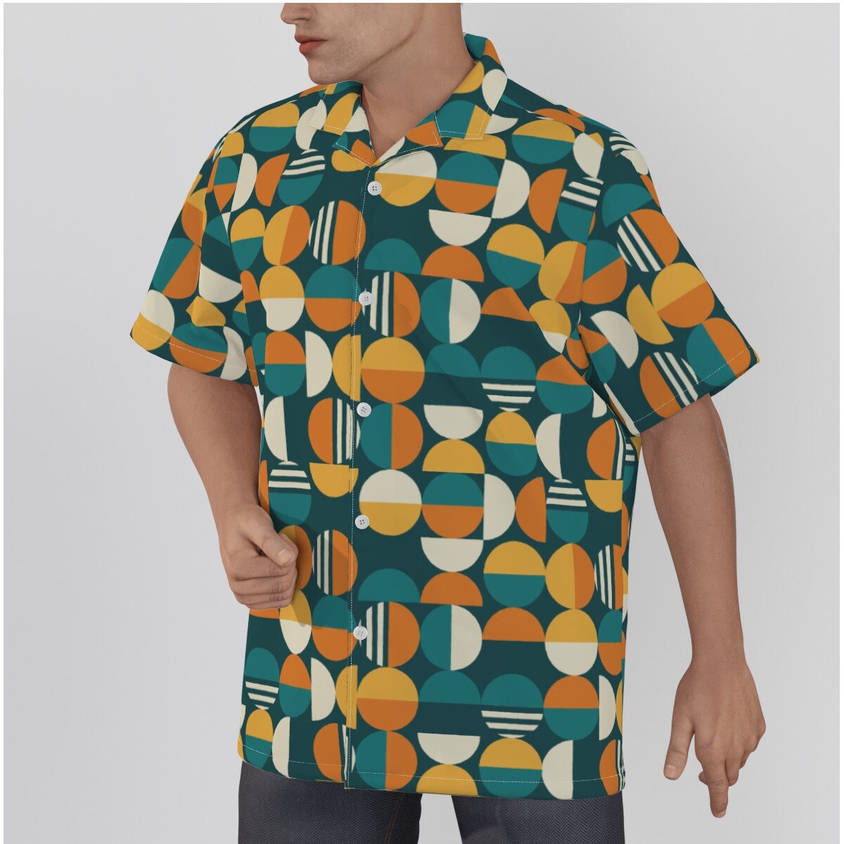Chemise rétro hommes, haut rétro, chemise mod, chemise géométrique, chemise sarcelle orange, haut de style vintage, chemise hawaïenne inspirée des années 60, chemise habillée