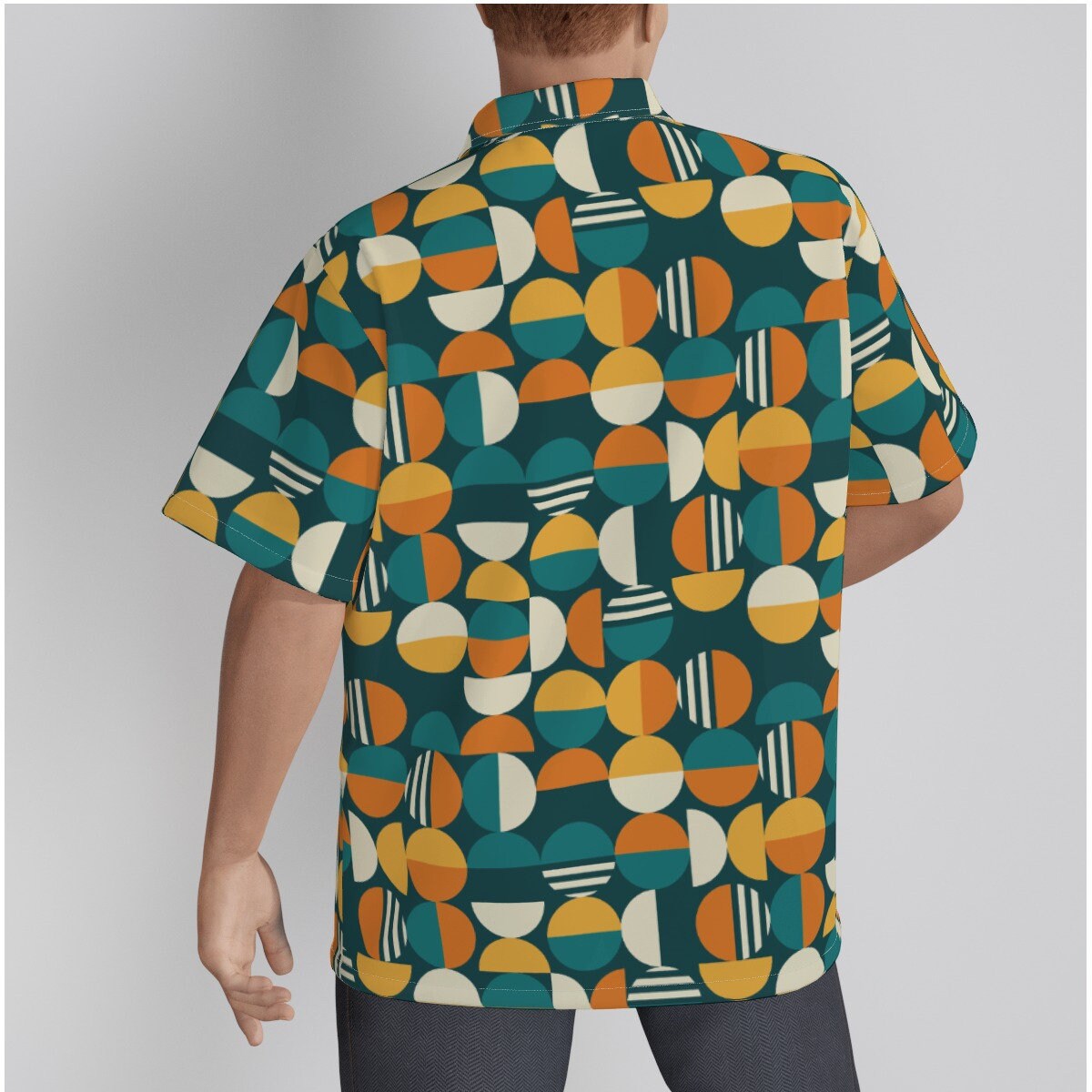 Retro-Hemd für Herren, Retro-Oberteil, Mod-Hemd, geometrisches Hemd, orangefarbenes Teal-Hemd, Vintage-Stil-Oberteil, 60er-Jahre-inspiriertes Hawaii-Hemd, Hemd