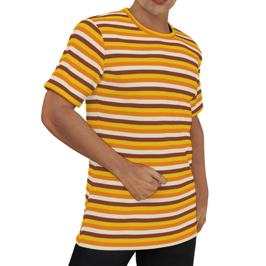 Umweltfreundliches T-Shirt, Retro-T-Shirt, Retro-Top, orangefarbenes Streifen-T-Shirt, Hemd im 70er-Jahre-Stil, Hippie-Shirt, Groovy-Shirt