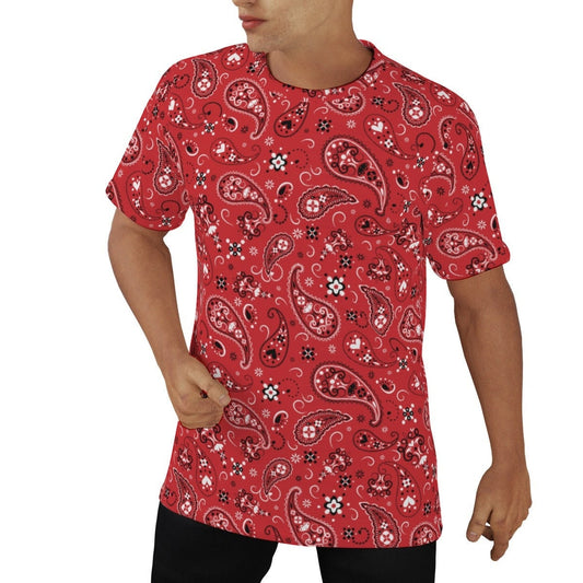 Umweltfreundliches T-Shirt, Retro-T-Shirt, rotes T-Shirt für Herren, Retro-Top, Retro-T-Shirt für Herren, rotes Paisley-T-Shirt, Hippie-T-Shirt