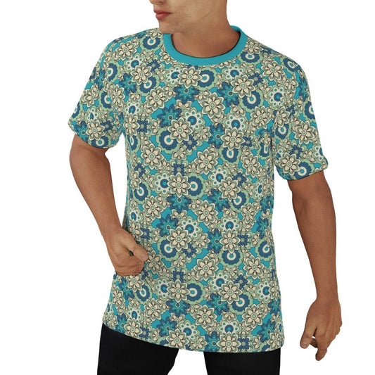 Umweltfreundliches T-Shirt, Paisley-T-Shirt, Retro-T-Shirt, Hemd im 70er-Jahre-Stil, blaues T-Shirt für Herren, Retro-Top, Retro-T-Shirt für Herren, Paisley-Top, Blumenhemd für Herren