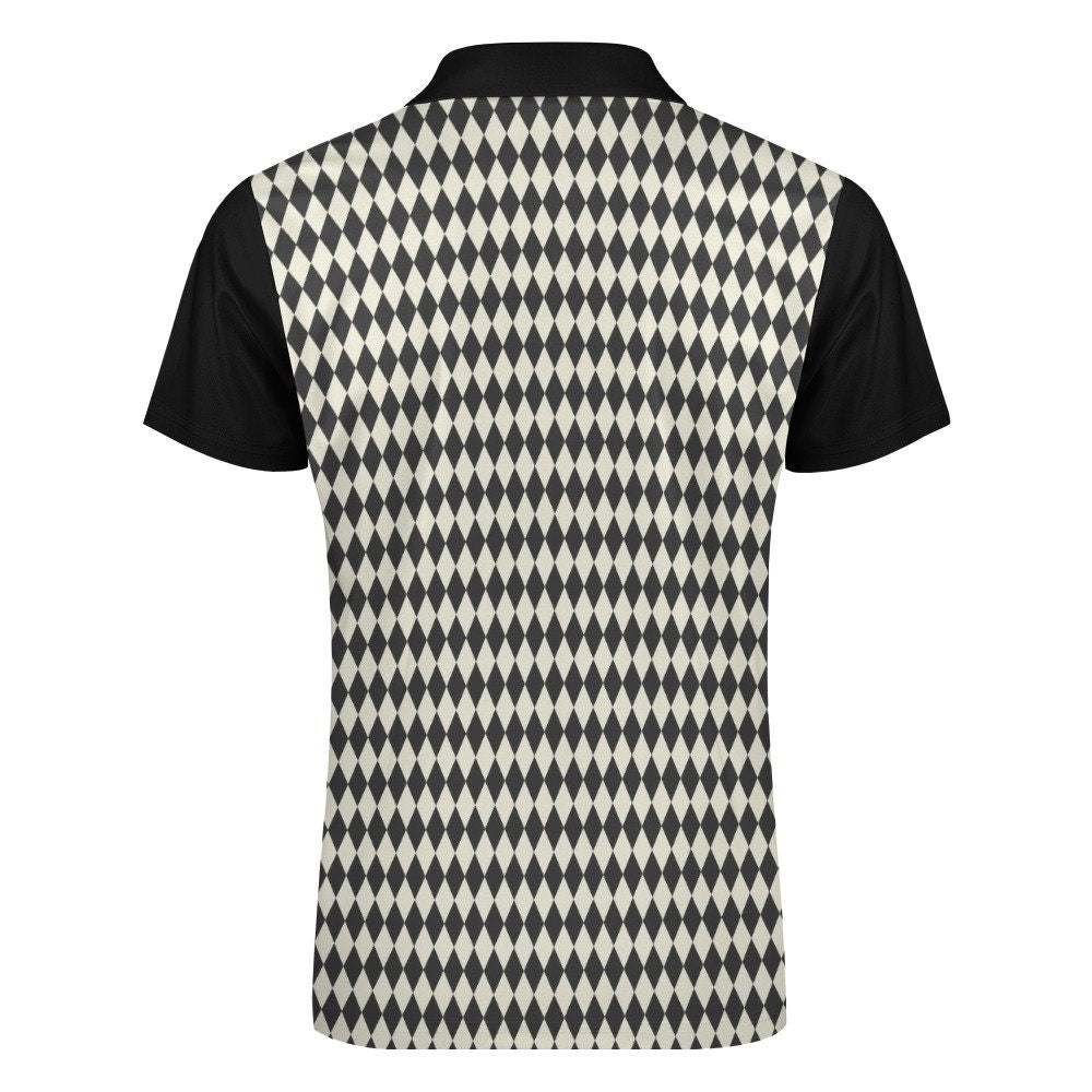 Poloshirt für Herren, Poloshirt für Herren, Poloshirt im 60er-Jahre-Stil, Poloshirt mit Reißverschluss, schwarzes geometrisches Shirt, Retro-Poloshirt, Vintage-inspiriertes Shirt für Herren