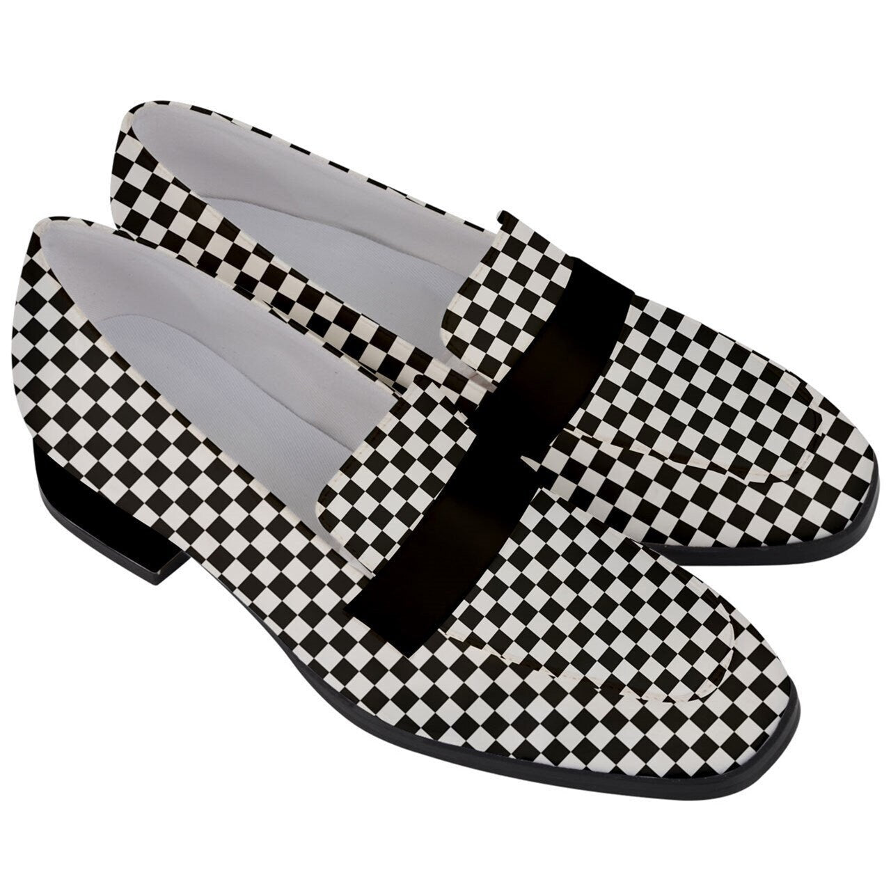Damen-Loafer, Karo-Loafer, Schwarz-Weiß-Loafer, Loafer für Damen, Karo-Schuhe, Loafer im Vintage-Stil, einzigartige Loafer, klobige Absätze für Damen