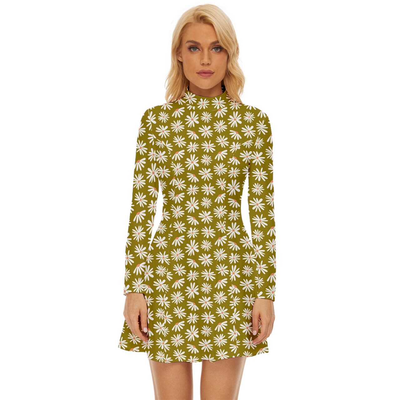 60er-Kleiderstil, Mod-Kleid, grünes Mod-Kleid, Rollkragenkleid, GOGO-Kleid, Kleid im 60er-Jahre-Stil, 60er-Minikleid, olivgrünes Kleid, Retro-Kleid