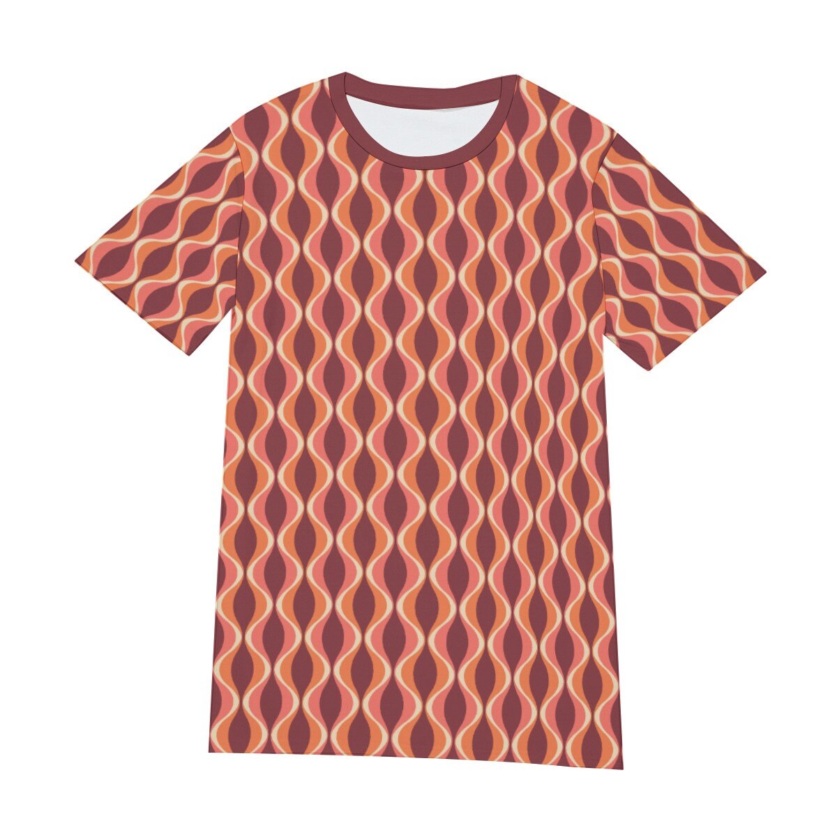 Retro T-Shirt Men, 100% Cotton T-shirt, 60s 70s Style Shirt, Vintage Style T-Shirt, Maroon Geometric T-shirt