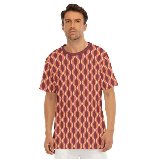 Retro T-Shirt Herren, T-Shirt aus 100 % Baumwolle, Shirt im 60er-70er-Jahre-Stil, T-Shirt im Vintage-Stil, kastanienbraunes geometrisches T-Shirt