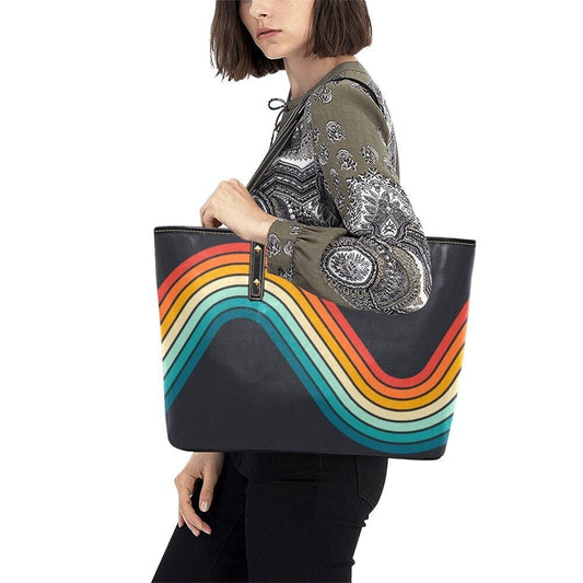 Groovige Handtasche im 70er-Jahre-Stil, Retro-Handtasche, Retro-Tasche, Vintage-Stil-Tasche, PU-Ledertasche, Funky-Handtasche, Regenbogen-Handtasche, Regenbogen-Tasche, Hippie-Tasche