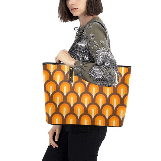 Groovige Handtasche im 70er-Jahre-Stil, Retro-Handtasche, Retro-Tasche, Vintage-Stil-Tasche, PU-Ledertasche, Funky-Handtasche, orangefarbene Handtasche, geometrische Tasche, Hippie-Tasche