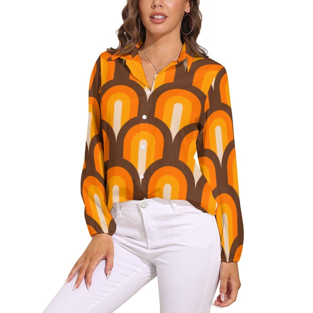 Groovy Blouse, 60s 70s Style Shirt, Retro Top, Women's 70s Inspired Top, Hippie Top, 70s Style Blouse, Mod Orange Top, Groovy Top Women