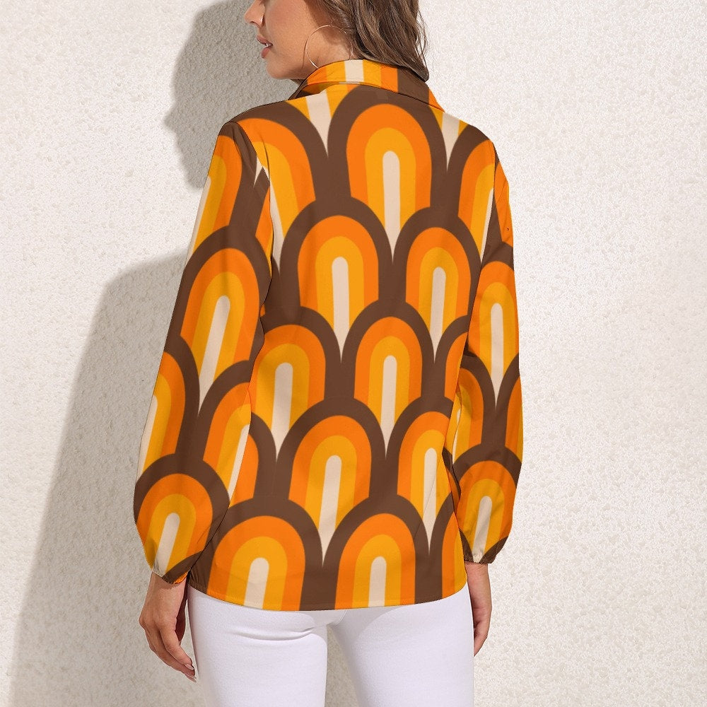Groovy Blouse, 60s 70s Style Shirt, Retro Top, Women's 70s Inspired Top, Hippie Top, 70s Style Blouse, Mod Orange Top, Groovy Top Women