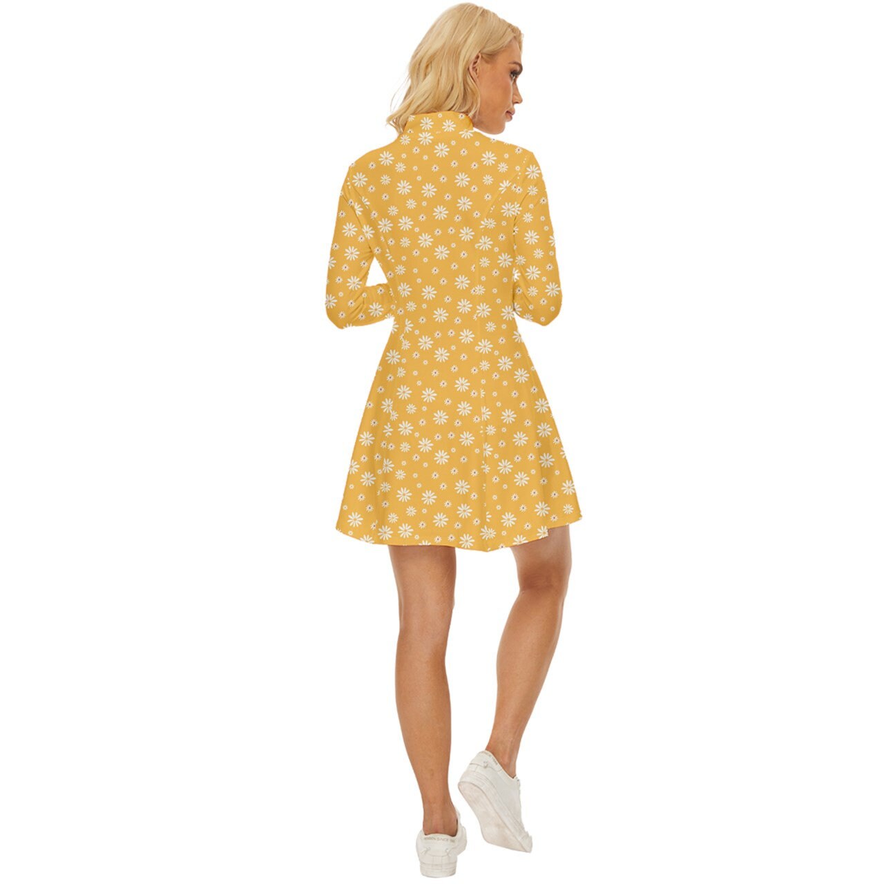 60er-Kleiderstil, Mod-Kleid, Gelbes Mod-Kleid, Rollkragenkleid, GOGO-Kleid, Kleid im 60er-Jahre-Stil, 60er-Minikleid, Blumenkleid, Retro-Kleid
