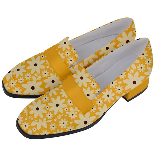Gelbe Loafer, Loafer Damen, Gelbe Schuhe Damen, Loafer Vintage-Stil, Pin-up-Loafer, Daisy-Schuhe, Chunky Heels Damen, Retro-Schuhe