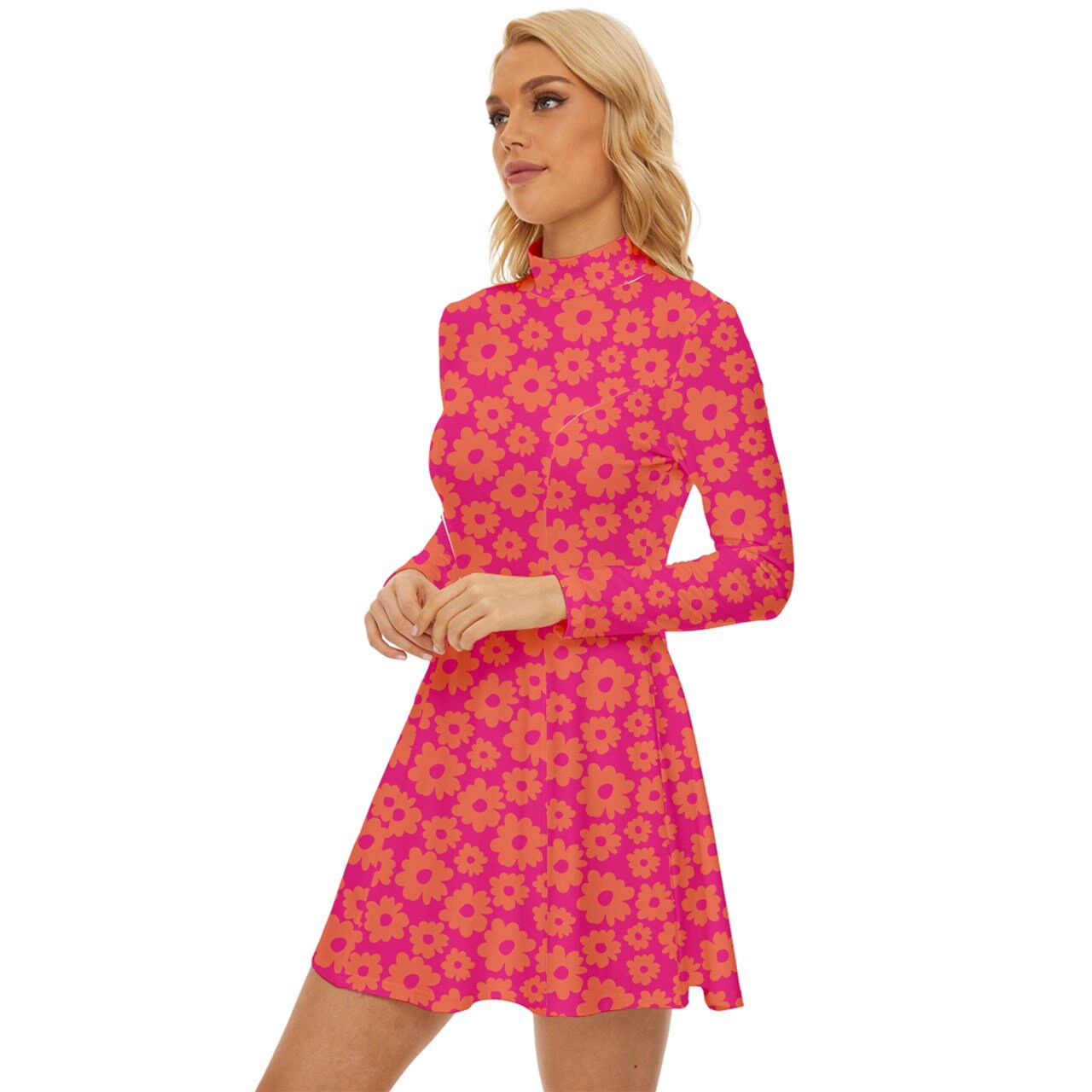 Style vestimentaire des années 60, robe Mod, robe Mod rose, robe col tortue, robe GOGO, robe de style années 60, mini robe des années 60, robe florale, robe rétro