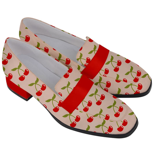 Damen-Loafer, Pin-Up-Loafer, Loafer für Damen, Kirschschuhe für Damen, Loafer im Vintage-Stil, süße Loafer, rosa Schuhe, Retro-Schuhe