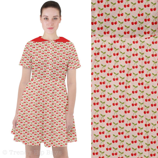 Vintage-Kleiderstil, Damenkleid im 50er-Jahre-Stil, Damenkleider, Kirschkleid, Rockabilly-Kleid, rosarotes Kleid, Matrosenkleid, Pin-Up-Kleid