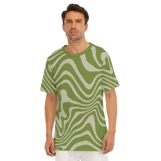 Retro-T-Shirt für Herren, T-Shirt aus 100 % Baumwolle, grünes Herren-Top, T-Shirt im Vintage-Stil, Top im 70er-Jahre-Stil, gestreiftes T-Shirt für Herren