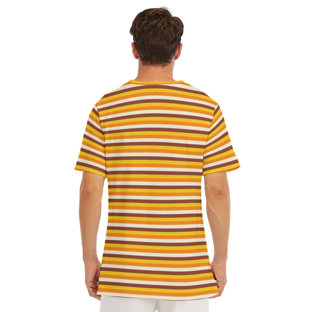 Retro T-Shirt Men, 100% Cotton T-shirt, Men&#39;s Orange Top, Men's Stripe Top, Vintage style t-shirt,70s Style T-shirt,Stripe T-shirt Men