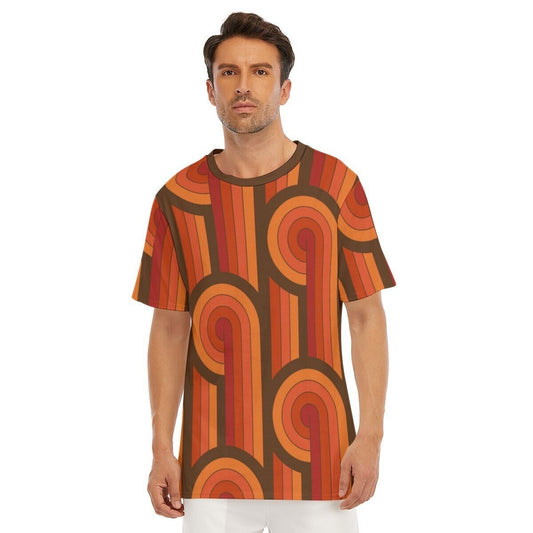 Retro-T-Shirt für Herren, T-Shirt aus 100 % Baumwolle, Retro-T-Shirt, T-Shirt im 60er-70er-Jahre-Stil, Vintage-Stil-Shirt, orangefarbenes geometrisches T-Shirt