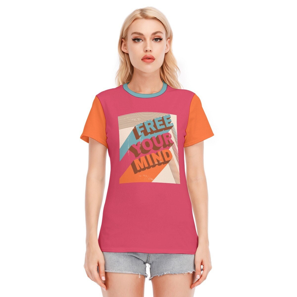 Retro-T-Shirt, T-Shirts mit Wörtern, Vintage-T-Shirt mit Wörtern, rosa T-Shirt mit Wörtern, Hippie-T-Shirt für Damen, T-Shirt im Vintage-Stil, fuchsiarosa T-Shirt