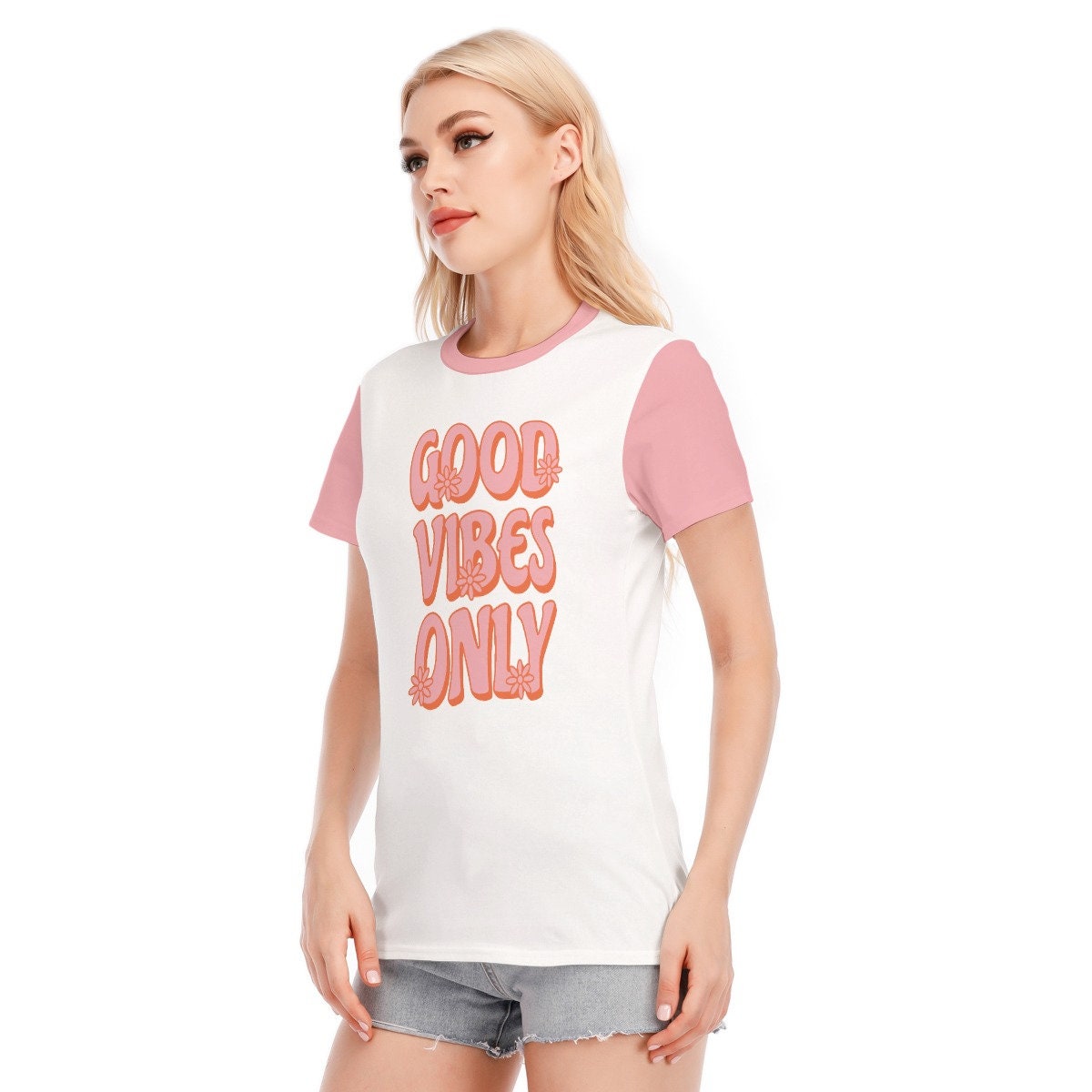 T-shirt rétro, T-shirts mots, T-shirt mots vintage, T-shirt mots roses, Tshirt hippie femmes, T-shirt style vintage, T-shirt rose blanc