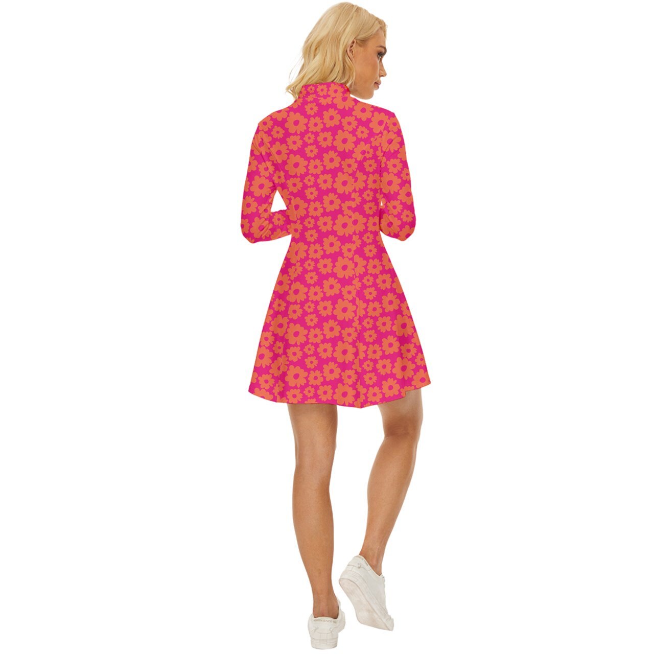 60er-Kleiderstil, Mod-Kleid, rosa Mod-Kleid, Rollkragenkleid, GOGO-Kleid, Kleid im 60er-Jahre-Stil, 60er-Minikleid, Blumenkleid, Retro-Kleid