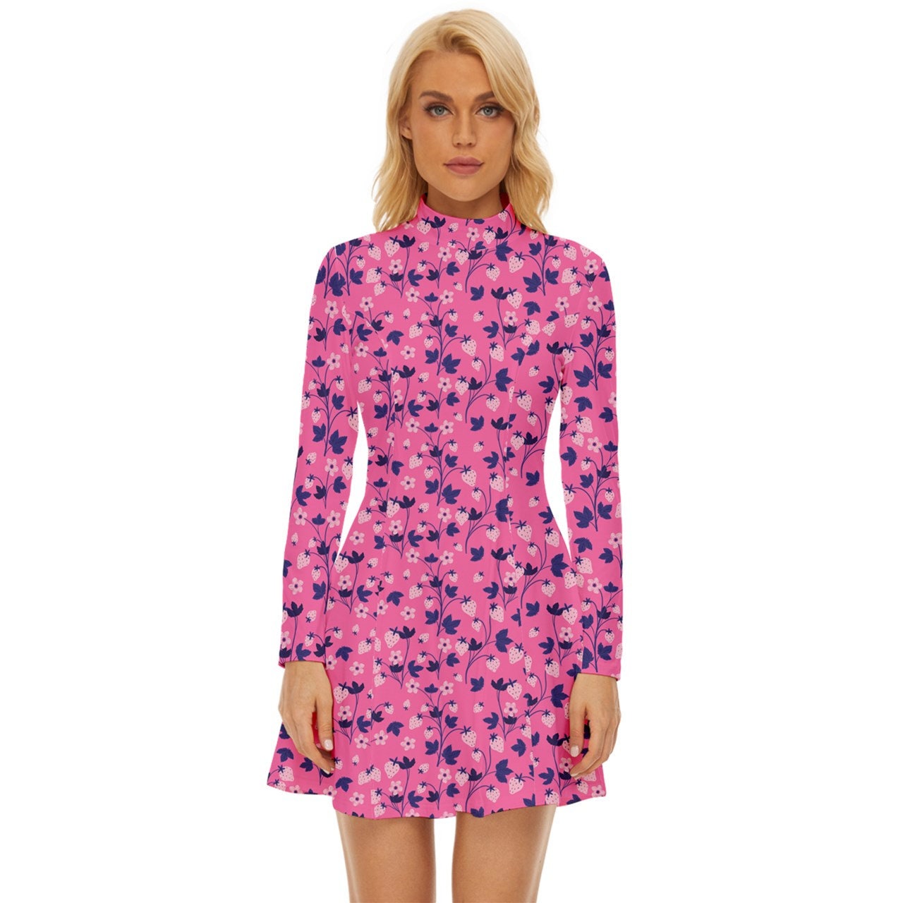 60er-Kleiderstil, Mod-Kleid, rosa Mod-Kleid, Erdbeerkleid, Rollkragenkleid, GOGO-Kleid, Kleid im 60er-Jahre-Stil, 60er-Minikleid, Retro-Kleid