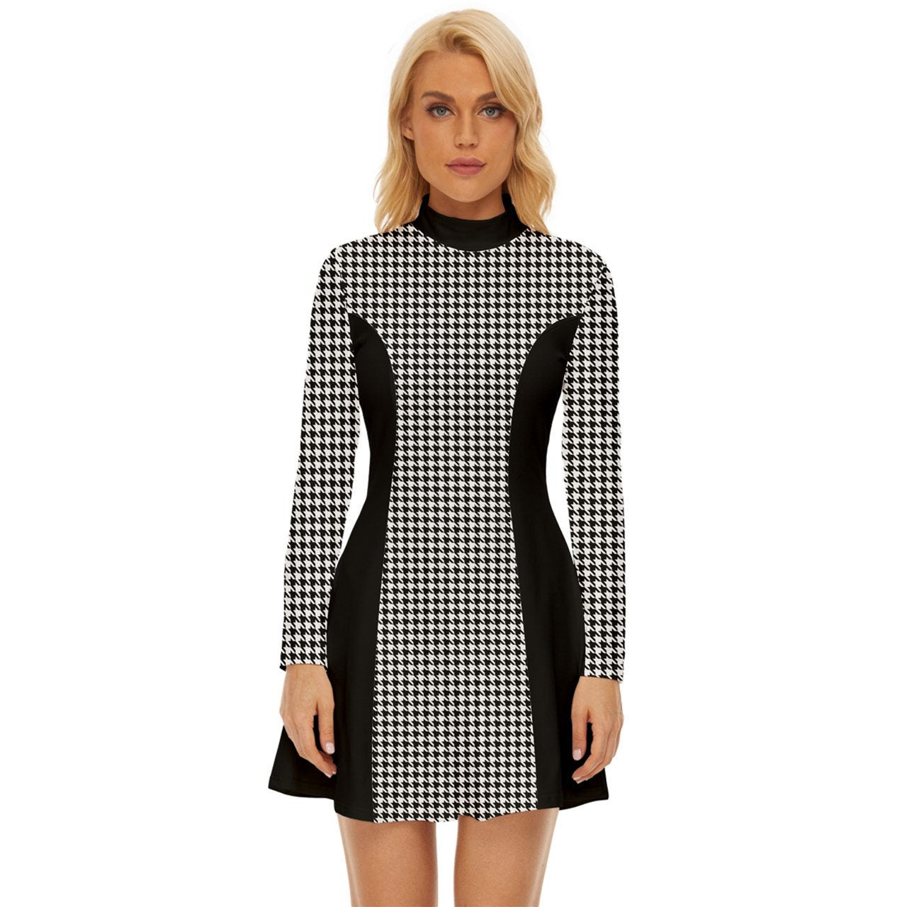 60er-Kleiderstil, Mod-Kleid, schwarzes Mod-Kleid, schwarzes Hahnentritt-Kleid, GOGO-Kleid, Kleid im 60er-Jahre-Stil, 60er-Minikleid, Retro-Kleid