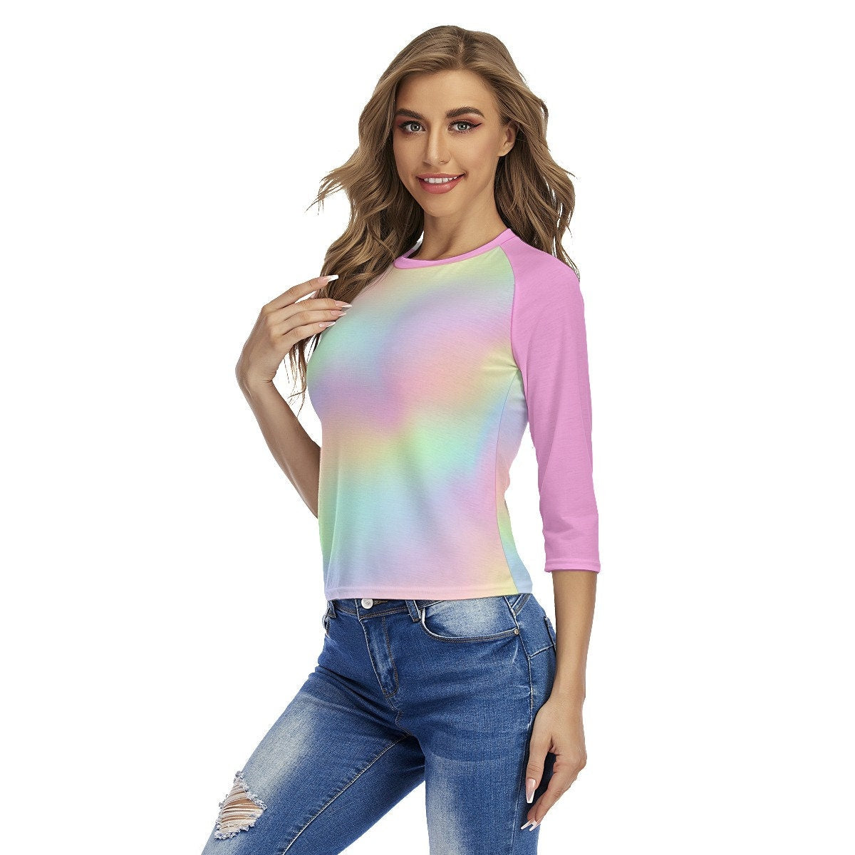 Ombre Top, Pink Ombre top Women, Ombre Raglan Shirt, Raglan Tee, Raglan Shirt , Pink Raglan Shirt Women, Rainbow Top, Barbie inspired Tshirt