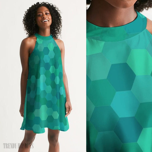 Mod Dress, Green Dress, Vintage Dress Style, Geometric Dress, Halter Dress, Retro Dress, Halter Dress, 60s style dresses, Trapeze Dress