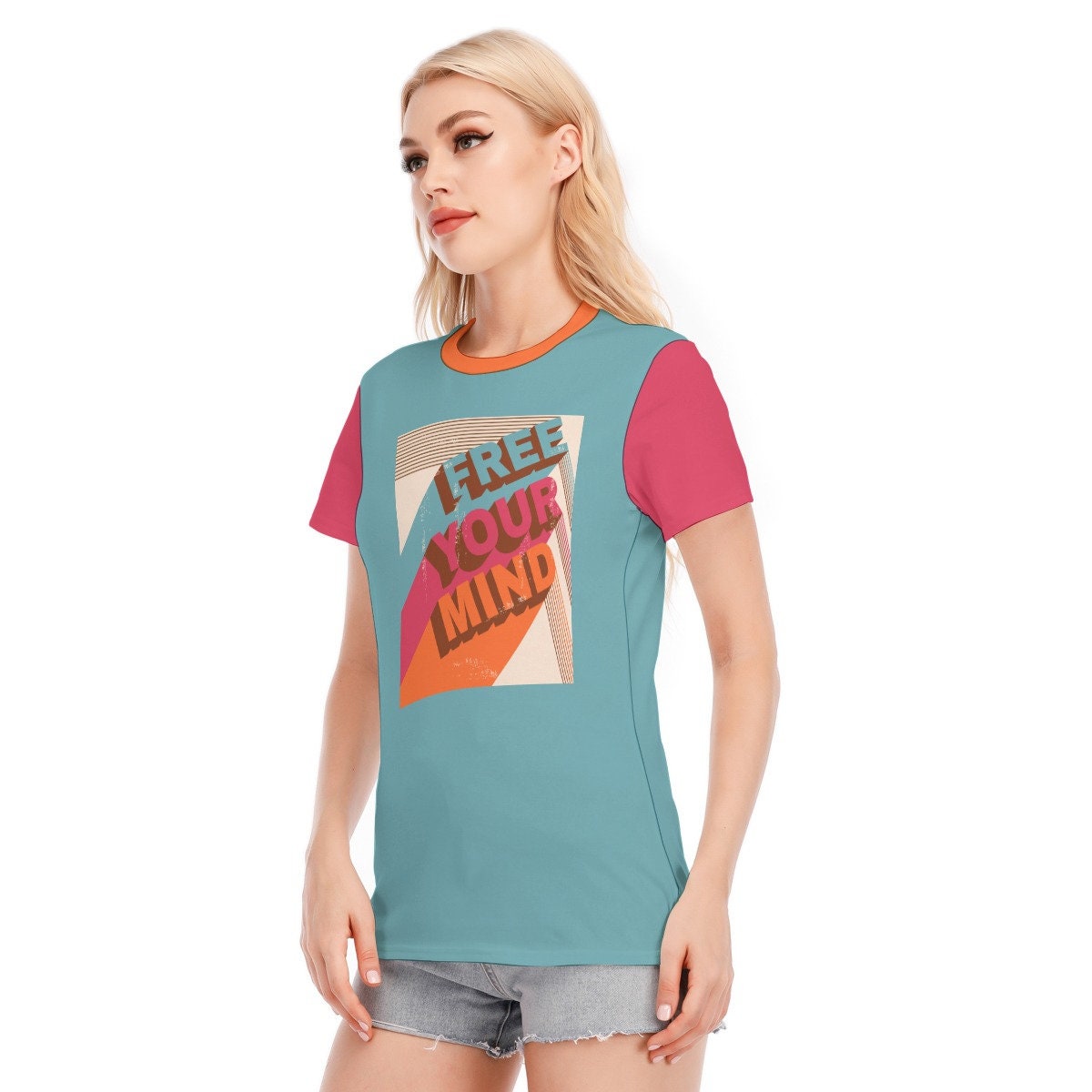 Retro-T-Shirt, T-Shirts mit Worten, Vintage-T-Shirt mit Worten, blaues T-Shirt mit Worten, Hippie-T-Shirt für Damen, blaugrünes T-Shirt im Vintage-Stil, einzigartiges T-Shirt
