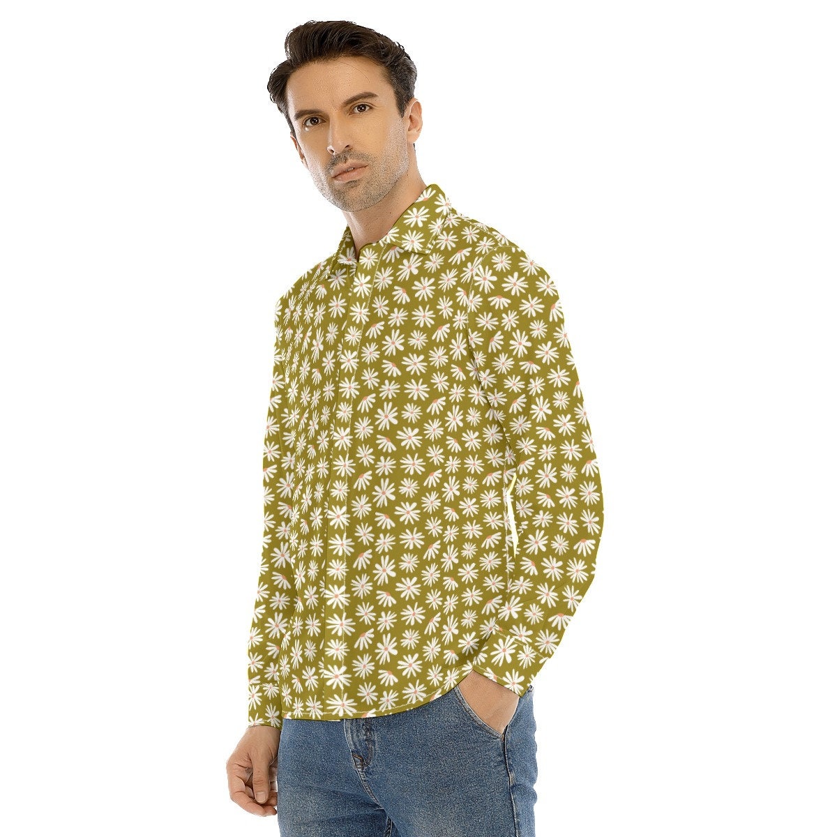 Vintage-Shirt im 70er-Jahre-Stil, grünes Blumenhemd für Herren, 70er-Jahre-Kleidung für Herren, Retro-Shirt für Herren, Hippie-Shirt für Herren, 70er-Shirt für Herren, 70er-Jahre-inspiriertes Hemd