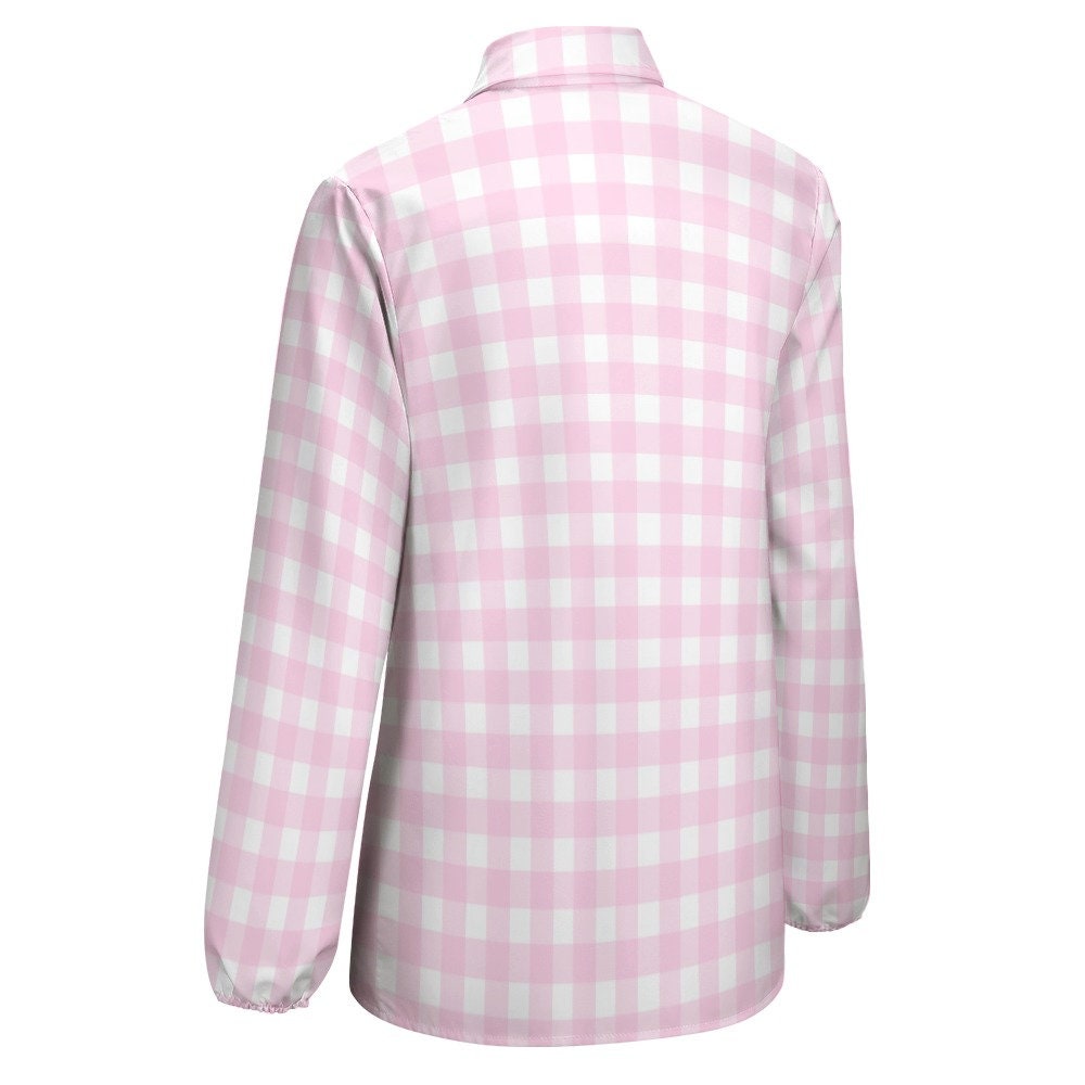 Rosa Gingham-Bluse, PinkBlouse Damen, Vintage-inspiriertes Top, Rosa Top Damen, Pin-up-Top Damen, Barbie-inspiriertes Top, Langarm-Top Damen