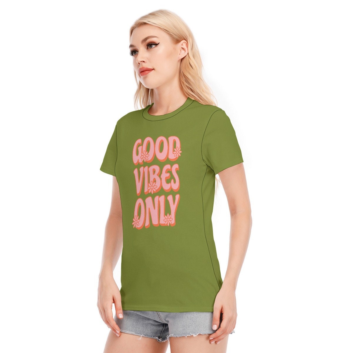 T-shirt rétro, T-shirts mots, T-shirt mots vintage, T-shirt mots verts, Tshirt hippie femmes, T-shirt style vintage, T-shirt vert olive