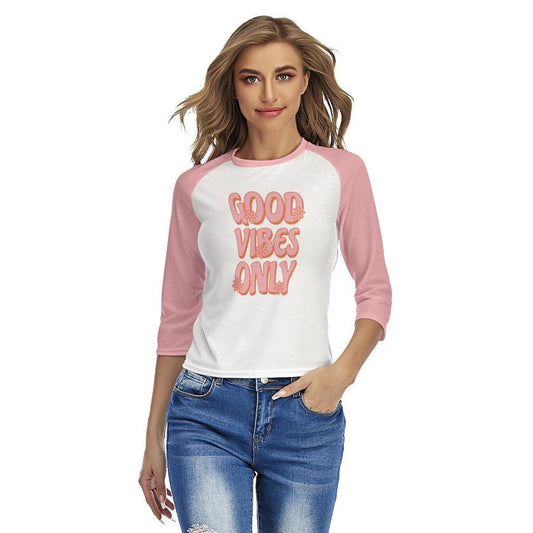 Retro-Raglan-Shirt, Raglan-T-Shirt, rosa Raglan-Shirt, Retro-T-Shirt mit Worten, Good Vibes-Shirt, Retro-Top für Damen, Shirt im 70er-Jahre-Stil, Raglan-Shirt für Damen