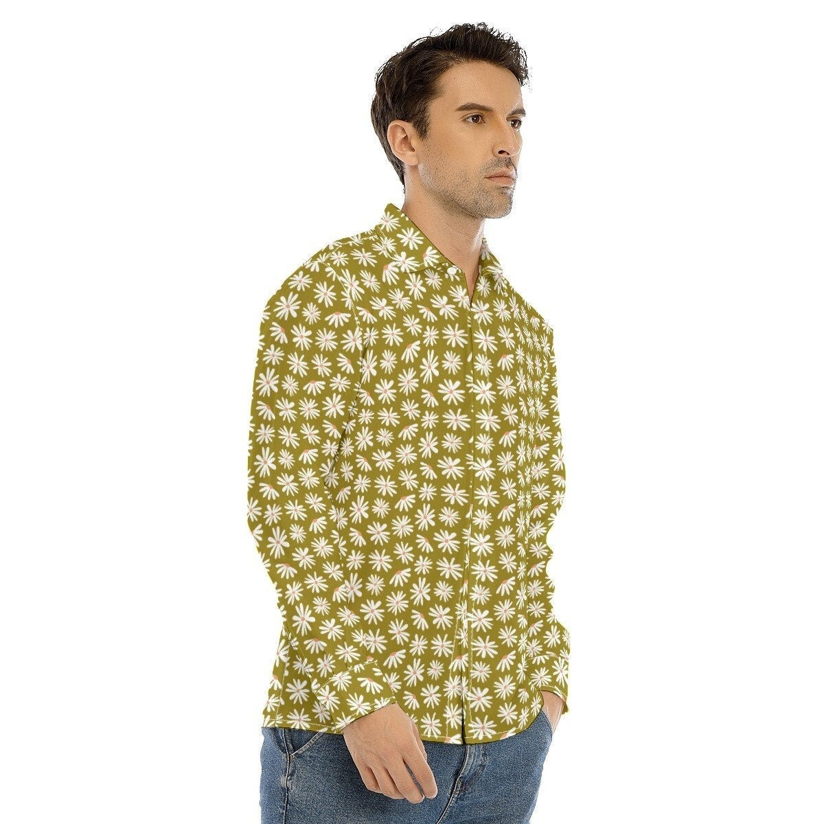 chemise de style vintage des années 70, chemise florale verte pour hommes, vêtements pour hommes des années 70, chemise rétro pour hommes, chemise hippie pour hommes, chemise pour hommes des années 70, chemise inspirée des années 70