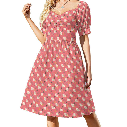 Babydoll-Kleid, Rosa Babydoll-Kleid, Blumenkleid, Rosa Kleid, Pinup-Kleid, Kleid im 50er-Jahre-Stil, Kleid im Vintage-Stil, Kleid mit Puffärmeln