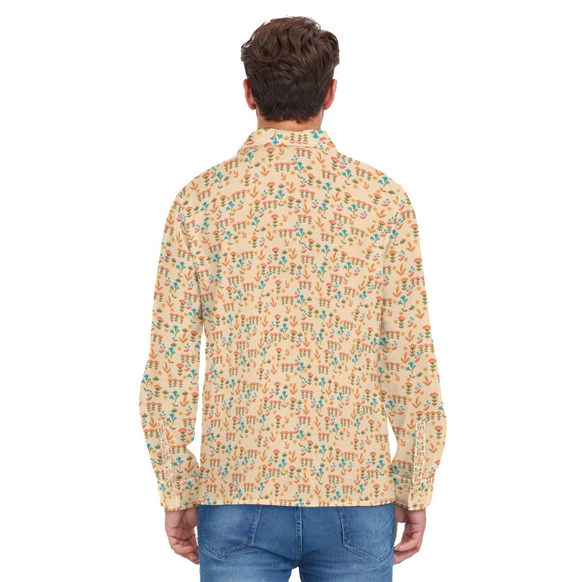 Vintage-Hemd im 70er-Jahre-Stil, beiges Hemd, Blumenhemd für Herren, 70er-Jahre-Kleidung für Herren, Retro-Hemd für Herren, Hippie-Hemd für Herren, 70er-Hemd für Herren, 70er-Jahre-inspiriertes Hemd