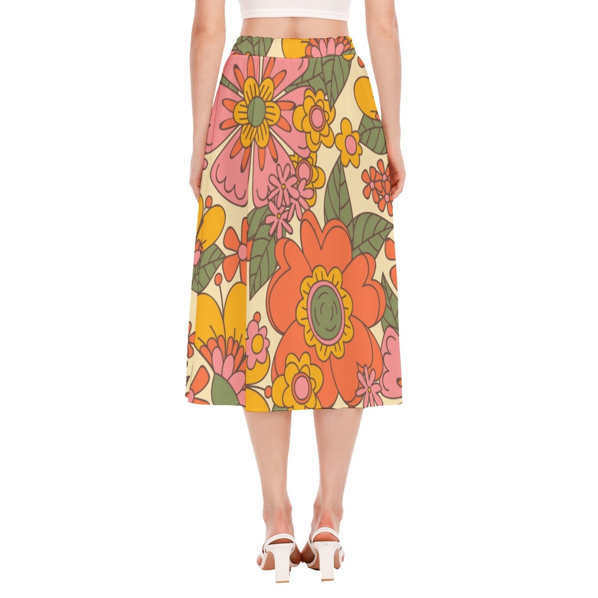jupe de style vintage, jupe midi femmes, jupe florale, jupe midi florale, jupe de style années 60 70, jupe Aline femmes