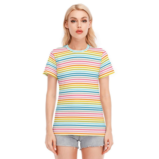 Retro T-Shirt, Stripe T-shirt, 80s retro tshirt, Vintage style Tshirt,Womens Retro T-shirt, Multicolor Stripe T-shirt, 70s 80s style T-shirt